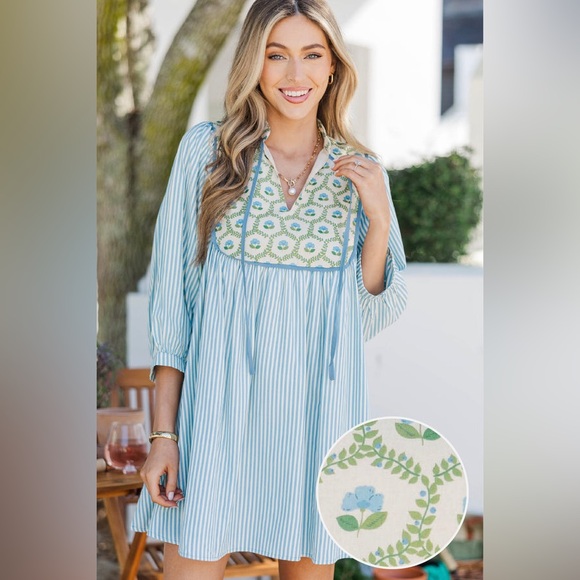 Shop The Mint Dresses & Skirts - Give It A Moment Light Blue Striped Dress